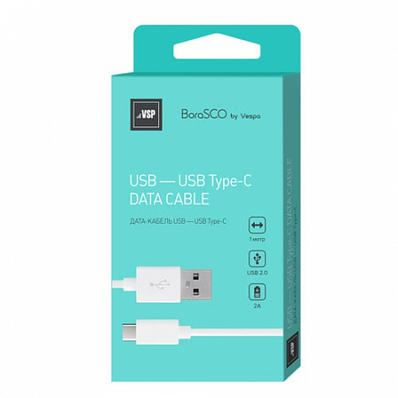 Дата-кабель USB - Type-C, 2А, 1м, белый, BoraSCO